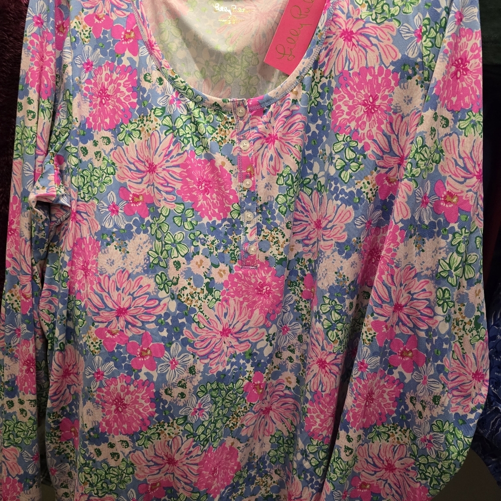 ⭐BNWT Lilly Pulitzer Multi Lil Soiree All Day Knit PJ LS Henley Top XXL Vibrant! - Picture 2 of 8